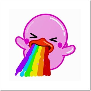 Funny Pink Rubber Duck Puking Rainbows Posters and Art